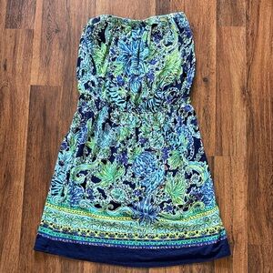 Lilly Pulitzer Strapless Dress in Navy, Aqua & Lime Floral Print